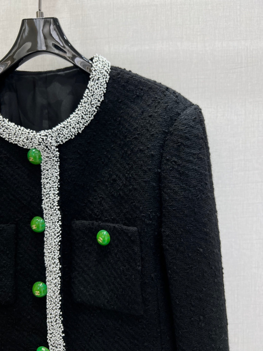Chanel 2026 Jacket Black Green White Embroidered Tweed Fabric