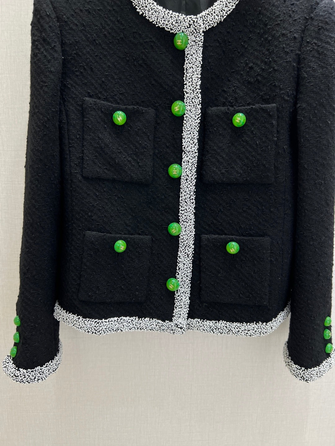 Chanel 2026 Jacket Black Green White Embroidered Tweed Fabric