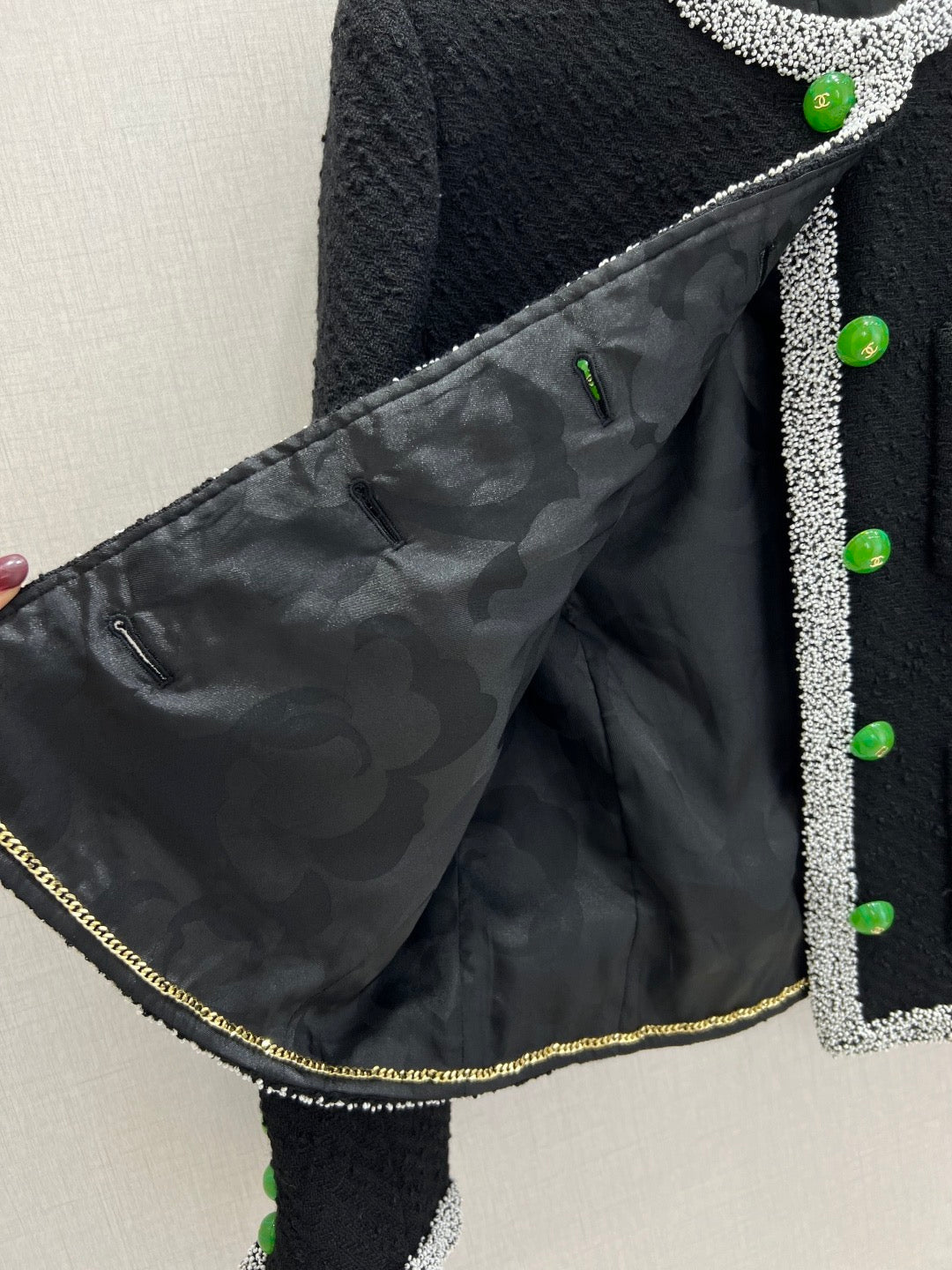 Chanel 2026 Jacket Black Green White Embroidered Tweed Fabric