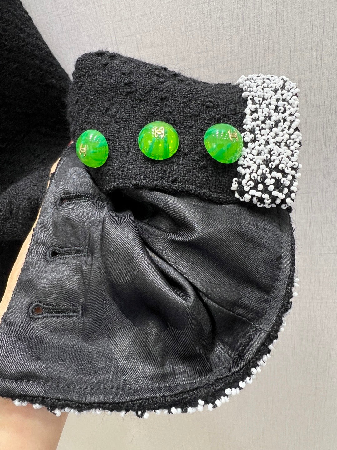 Chanel 2026 Jacket Black Green White Embroidered Tweed Fabric