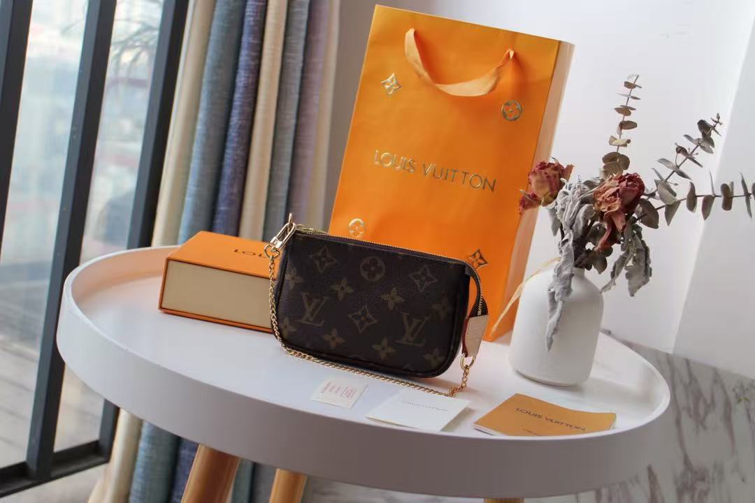 Louis Vuitton 2026 Monogram Mini Pochette Bag 15.5 Brown Leather