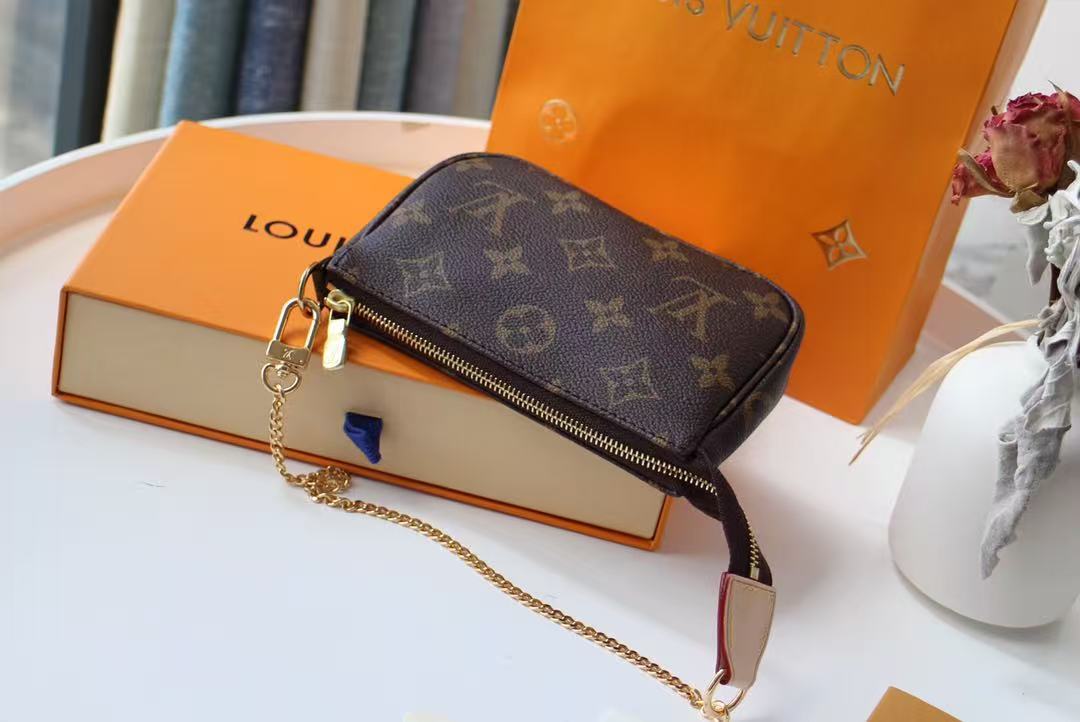Louis Vuitton 2026 Monogram Mini Pochette Bag 15.5 Brown Leather
