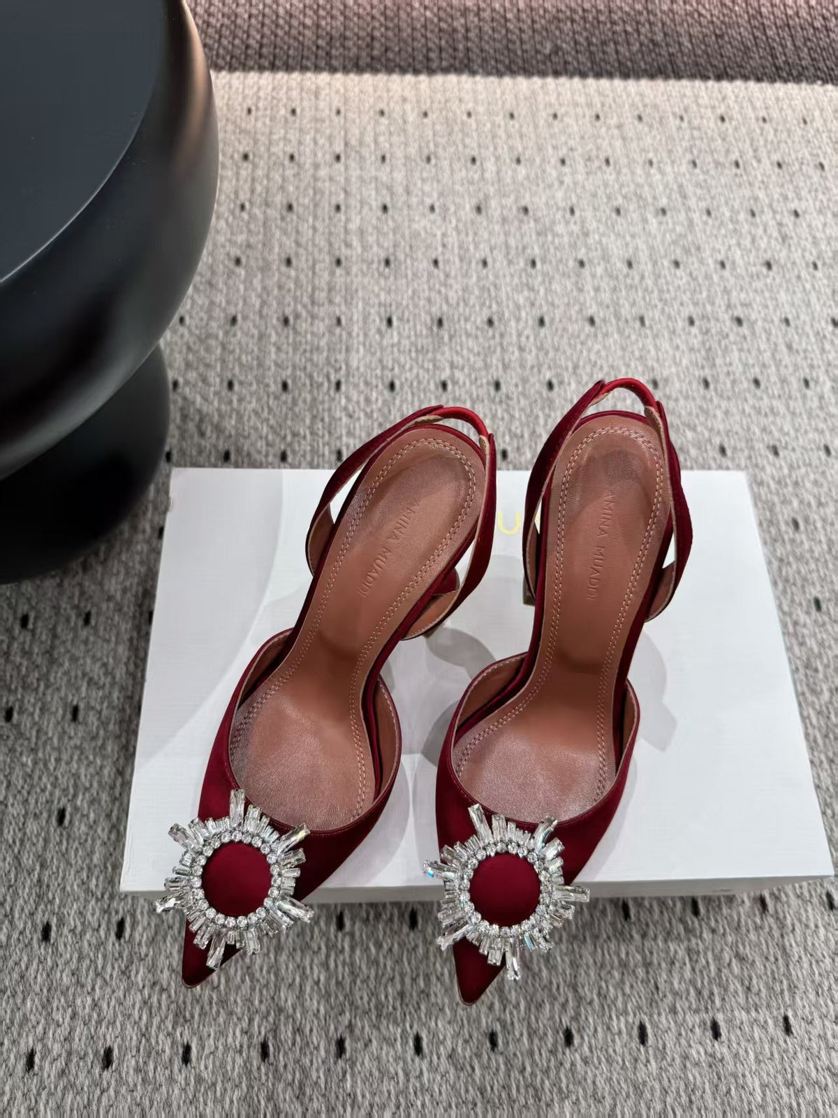 Amina Muaddi 2026 Pointed Toe Slingback 95mm Red Satin