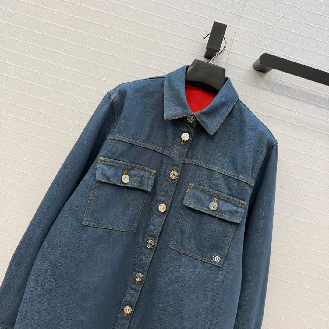 Chanel 2026 Long-Sleeved Shirt Dark Blue Denim