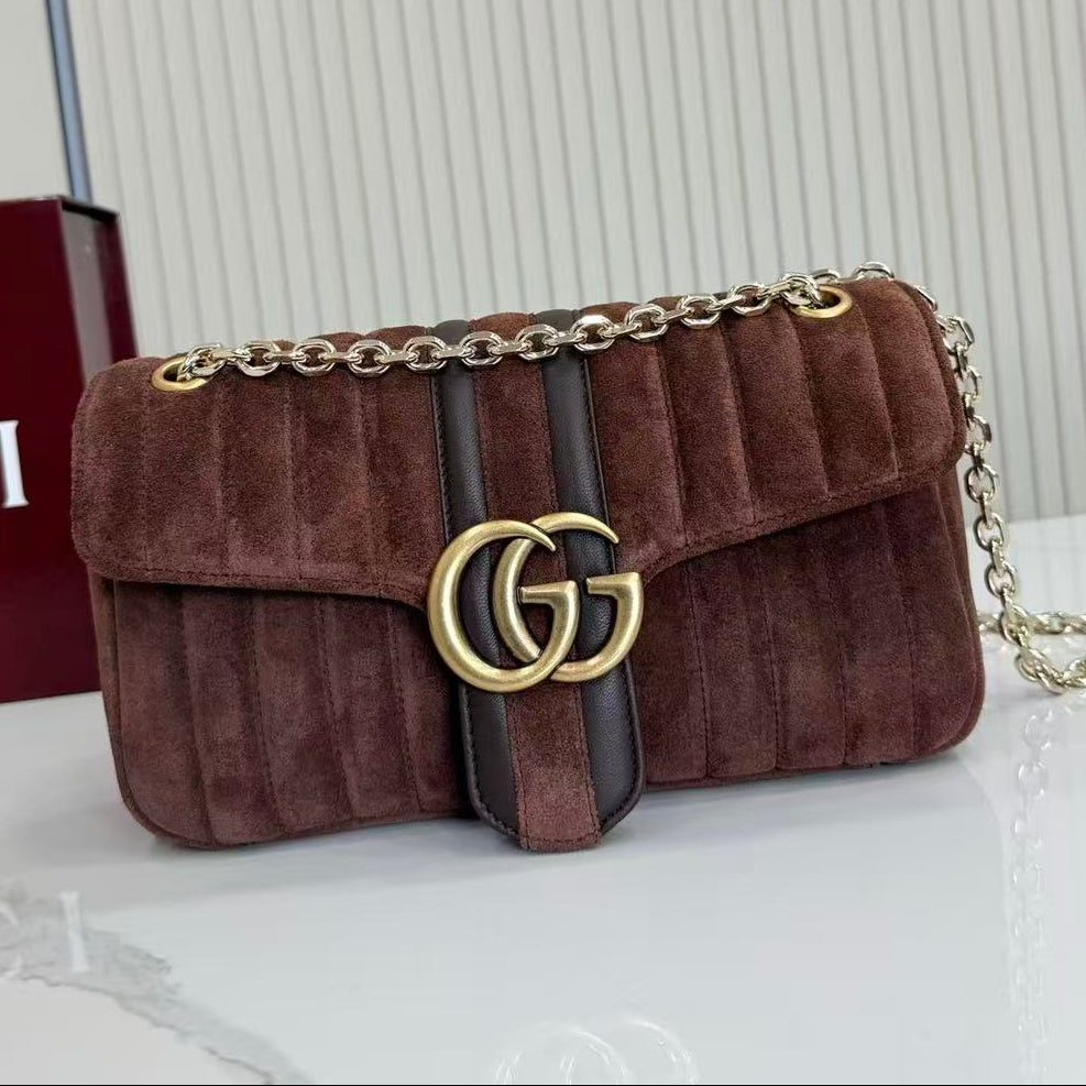 Gucci 2026 Jetset GG Marmont Bag 26cm Dark Brown Suede