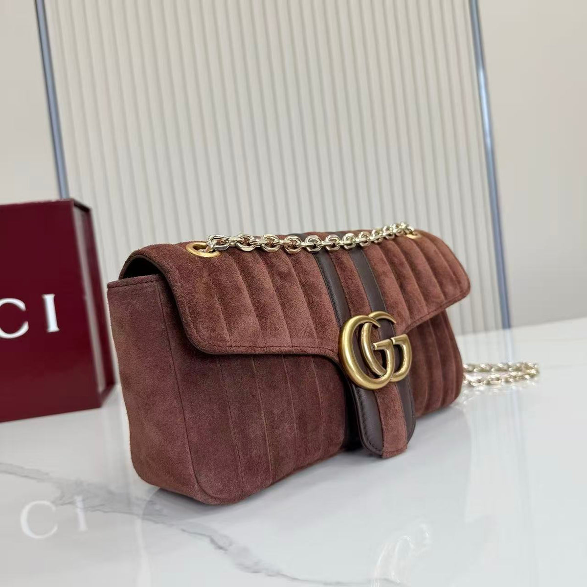 Gucci 2026 Jetset GG Marmont Bag 26cm Dark Brown Suede