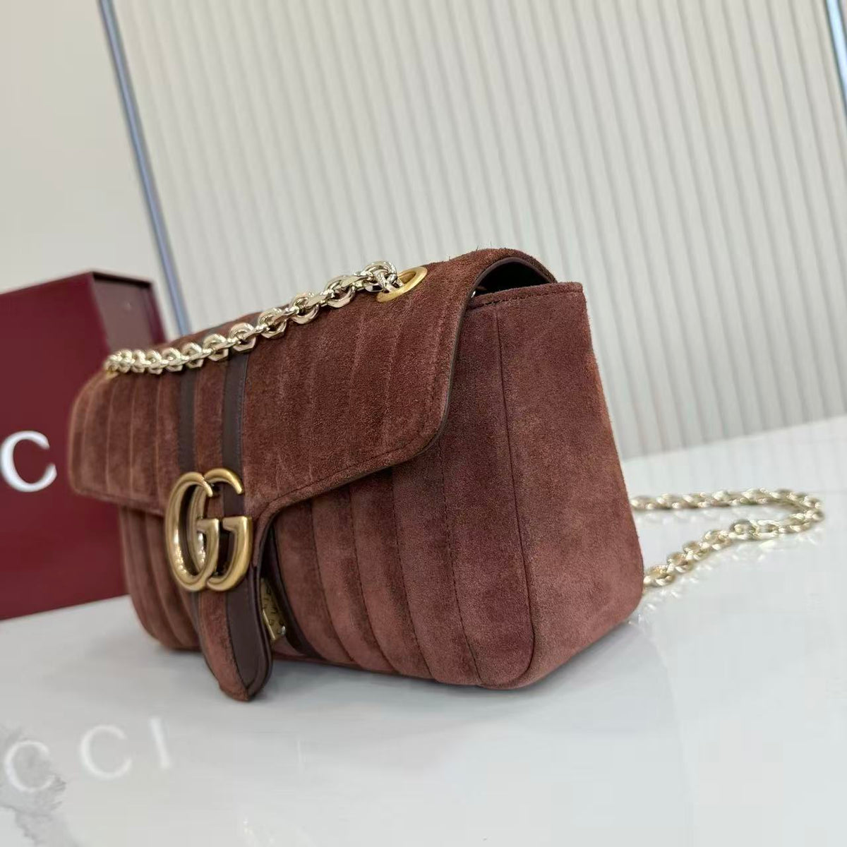 Gucci 2026 Jetset GG Marmont Bag 26cm Dark Brown Suede