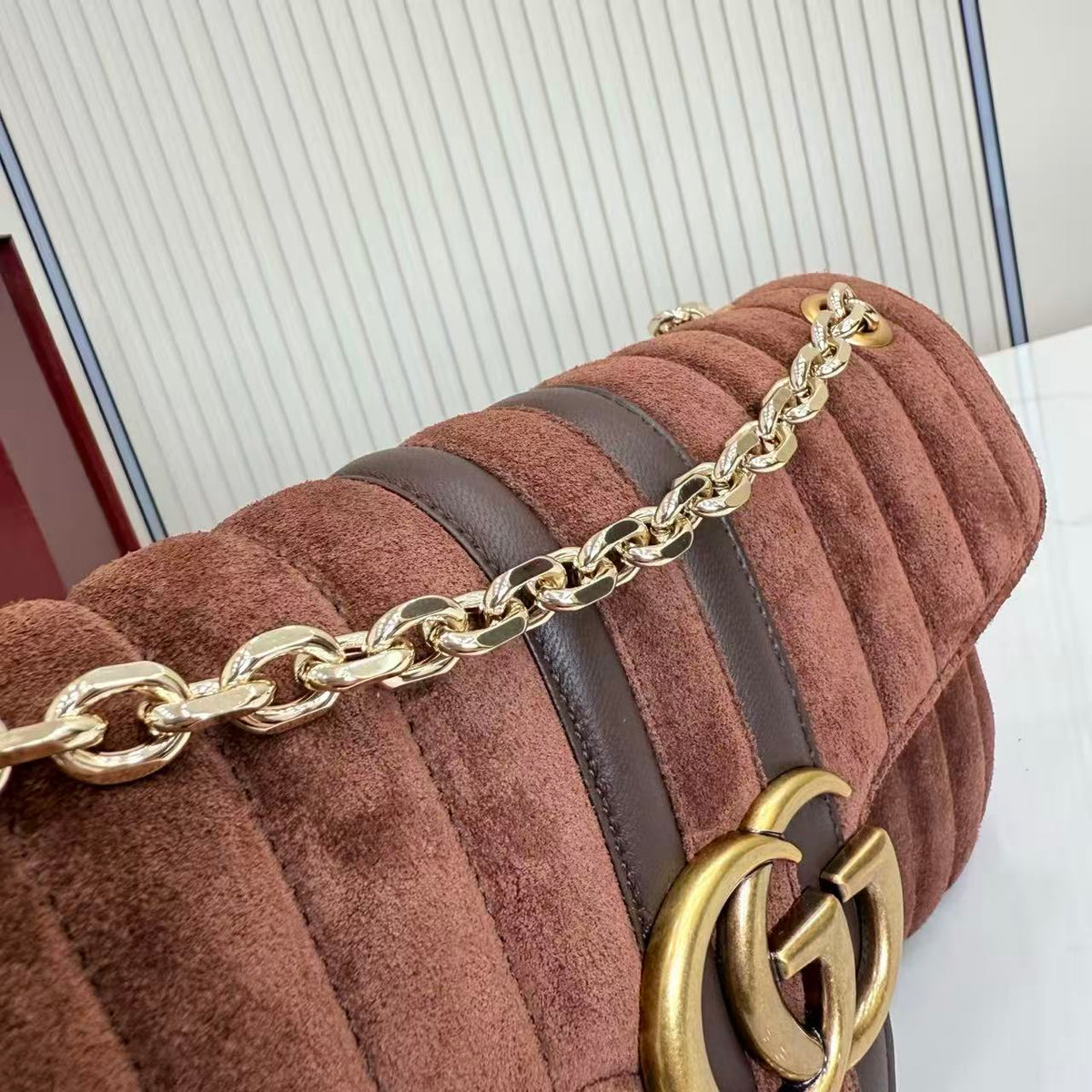 Gucci 2026 Jetset GG Marmont Bag 26cm Dark Brown Suede