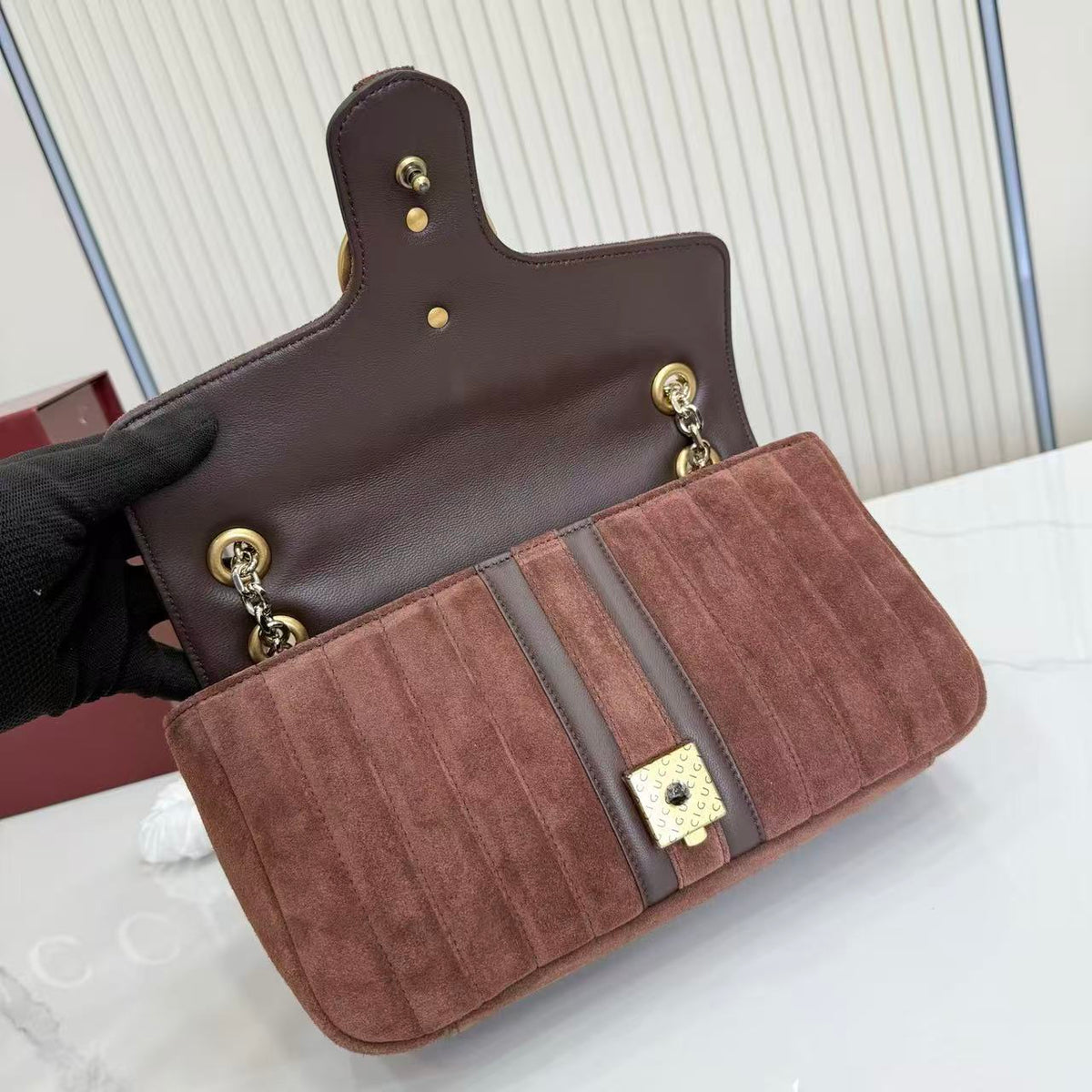 Gucci 2026 Jetset GG Marmont Bag 26cm Dark Brown Suede