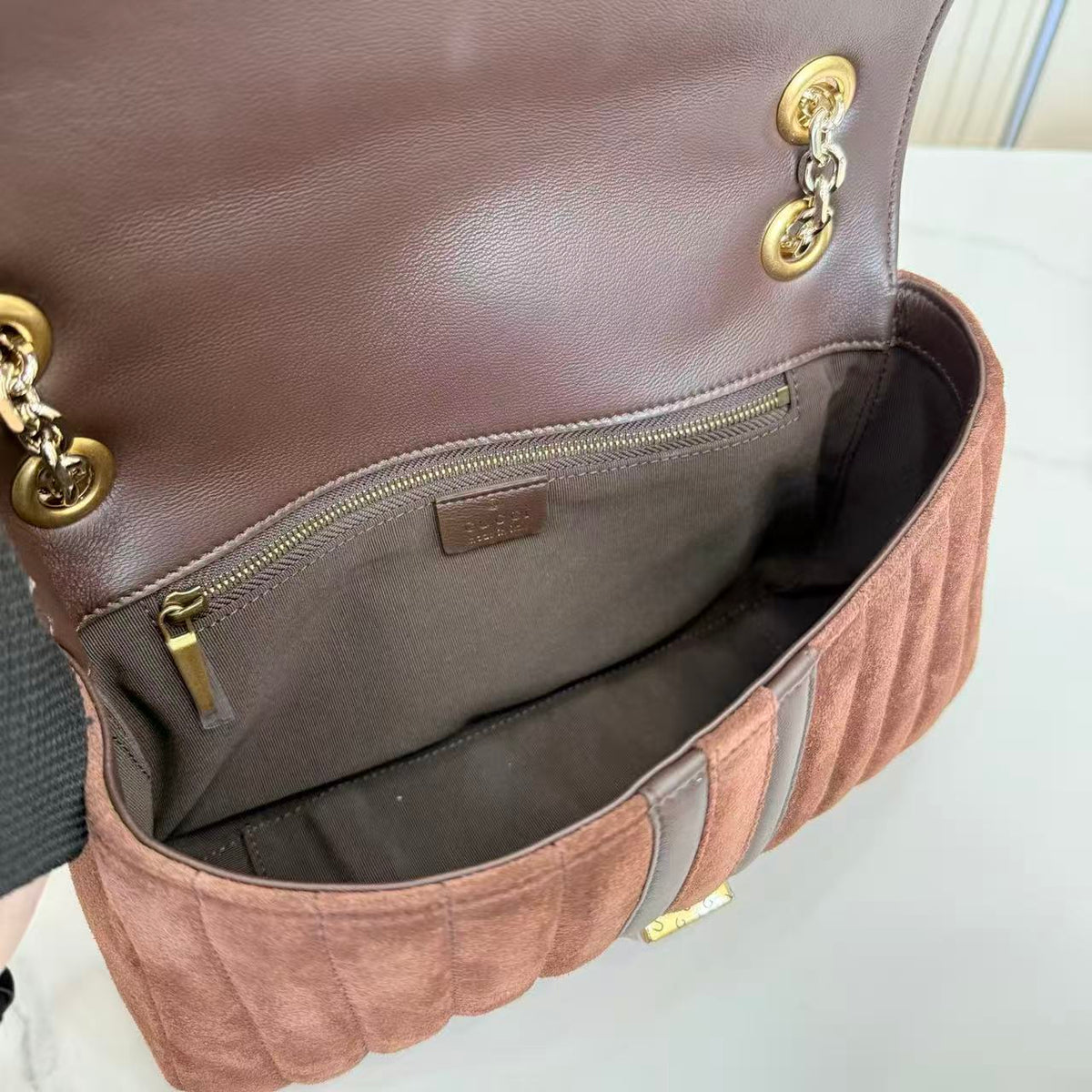 Gucci 2026 Jetset GG Marmont Bag 26cm Dark Brown Suede