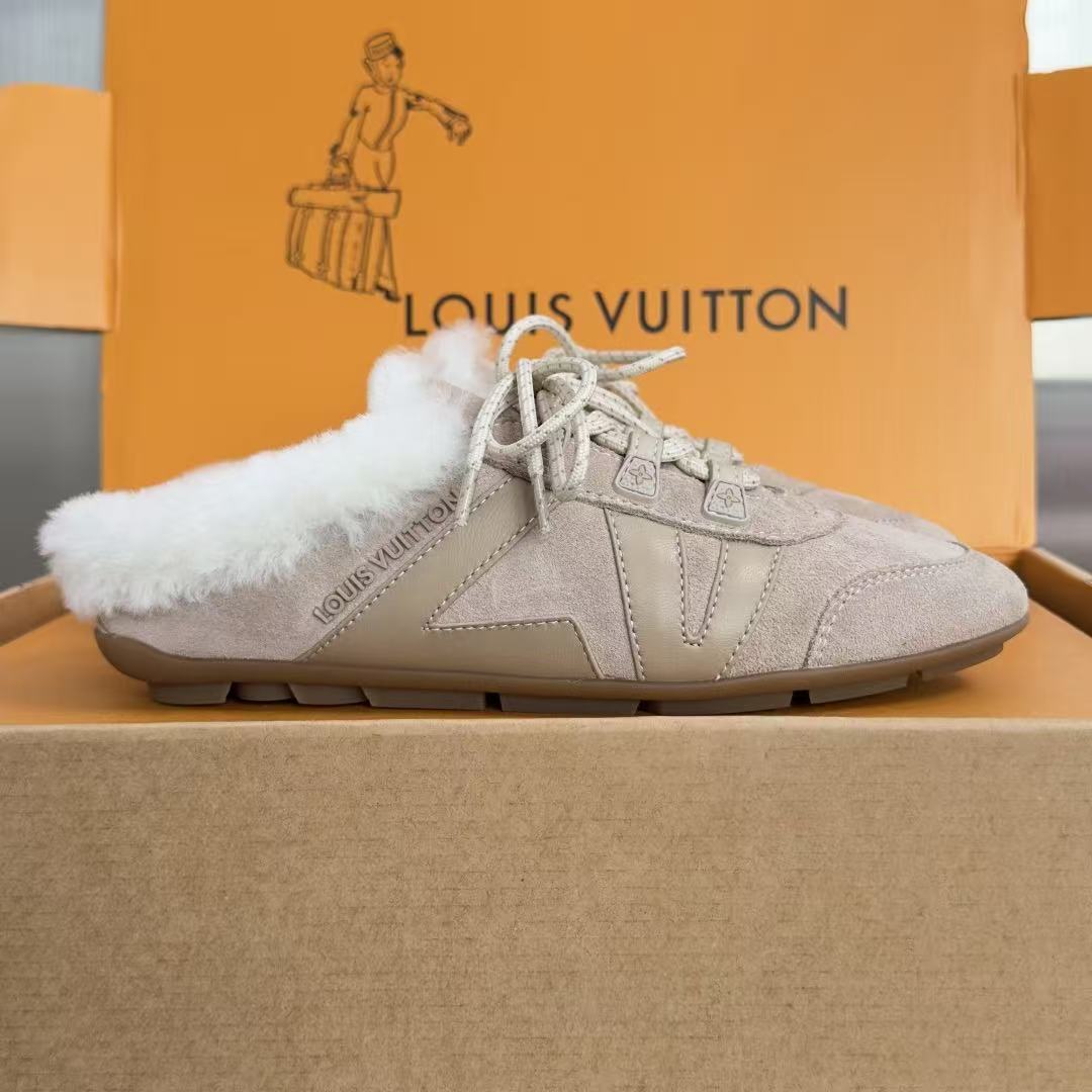 Louis Vuitton 2026 Sneakerina Open Back Light Grey Suede