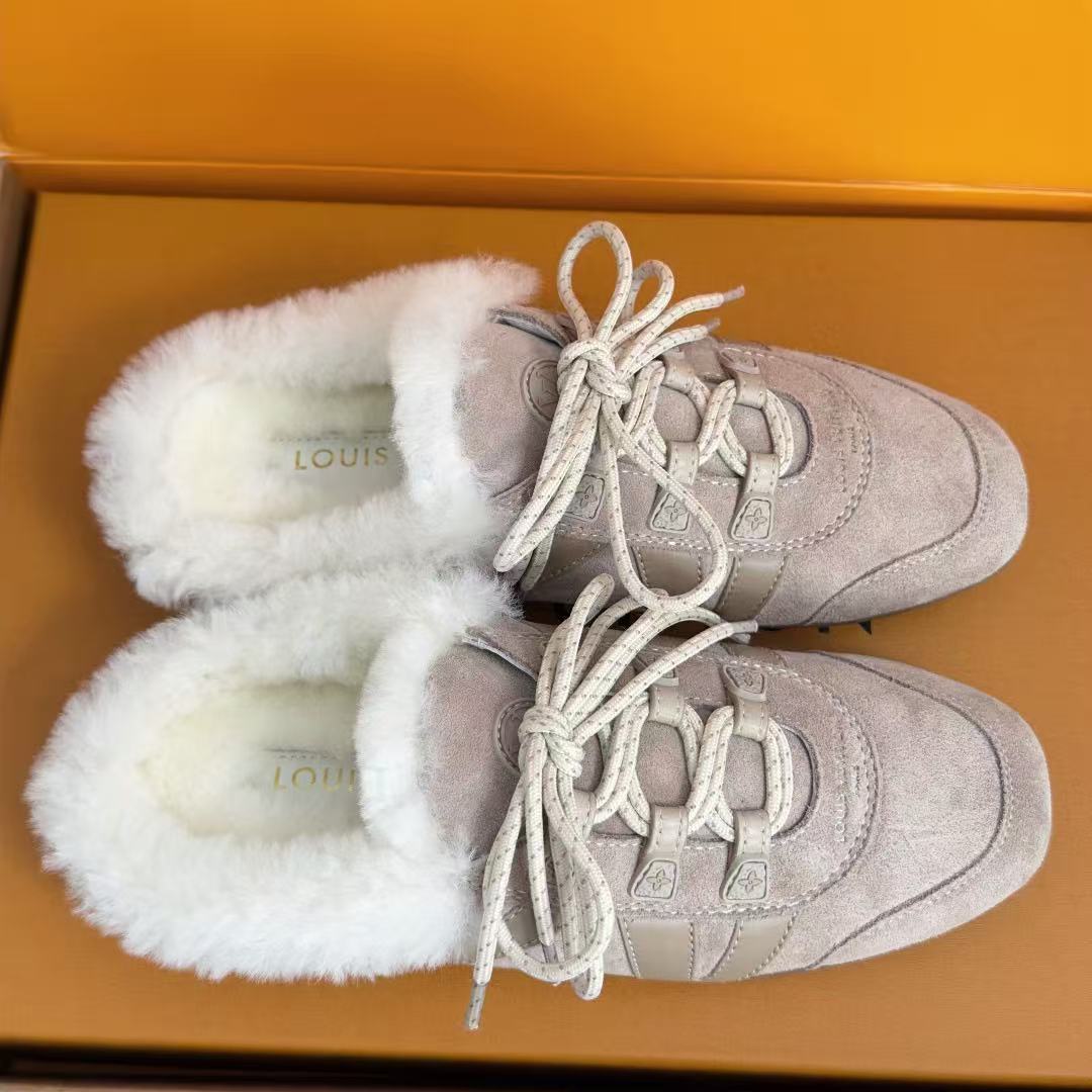 Louis Vuitton 2026 Sneakerina Open Back Light Grey Suede
