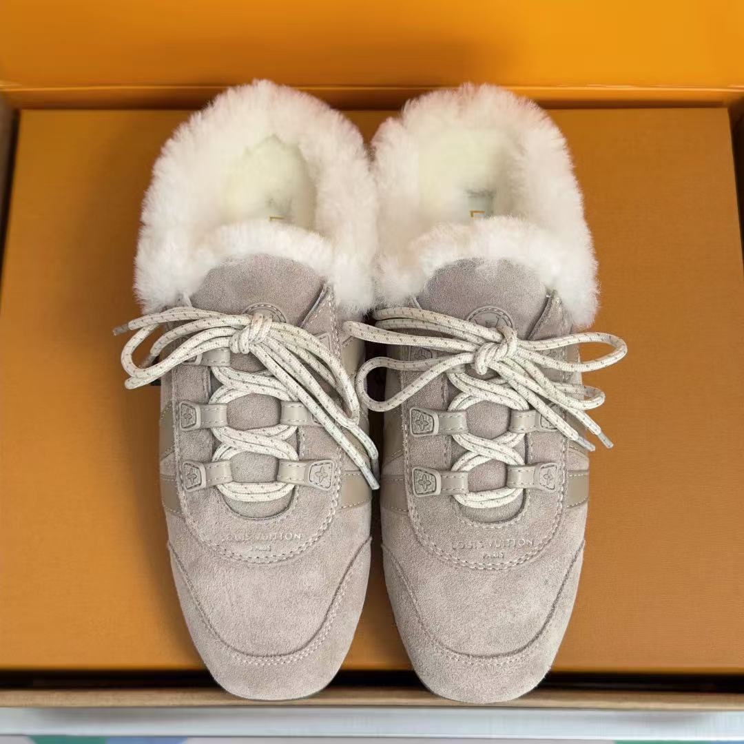 Louis Vuitton 2026 Sneakerina Open Back Light Grey Suede