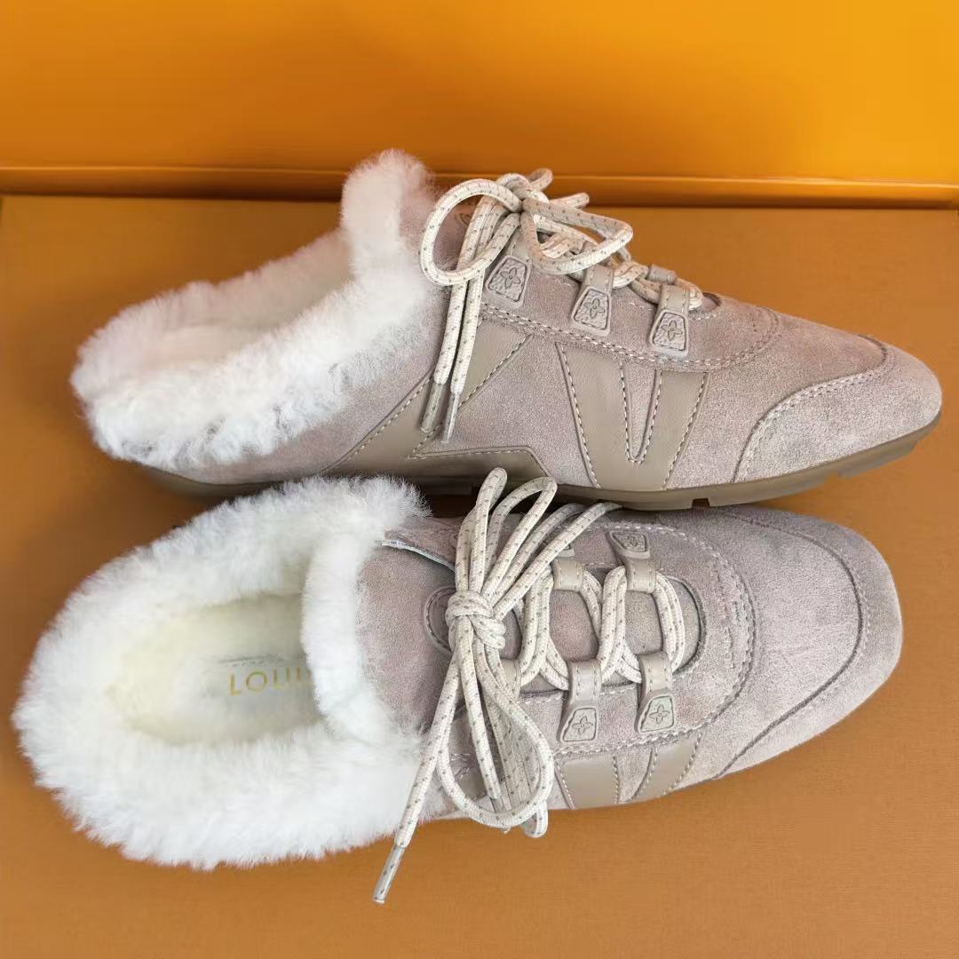 Louis Vuitton 2026 Sneakerina Open Back Light Grey Suede