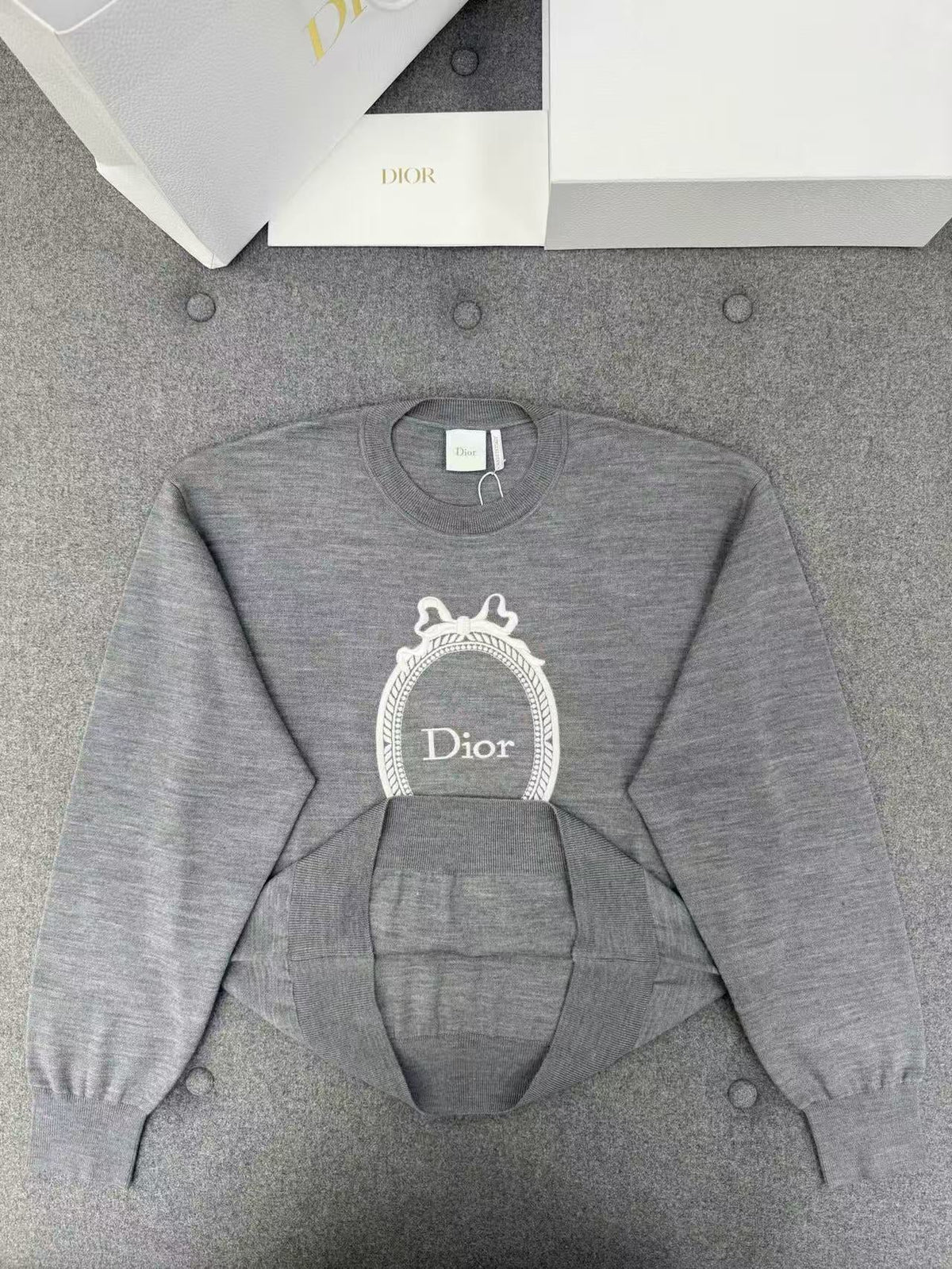 Dior 2026 Médaillon Embroidered Sweater Gray Wool-Blend Knit