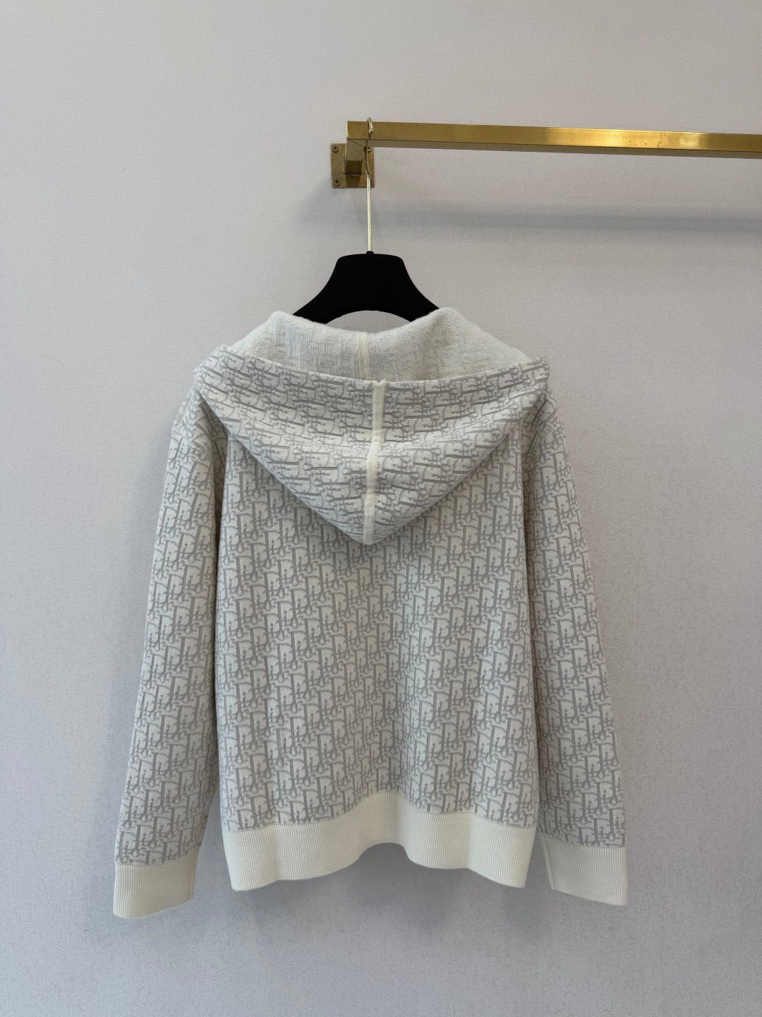 Dior 2026 Oblique Hooded Zipped Cardigan White Wool