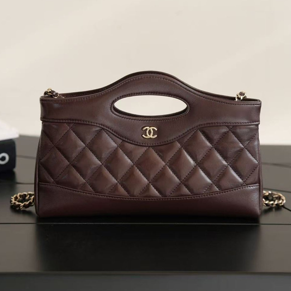 Chanel 2026 Quilted Mini Shoulder Bag 31cm Dark Brown Leather