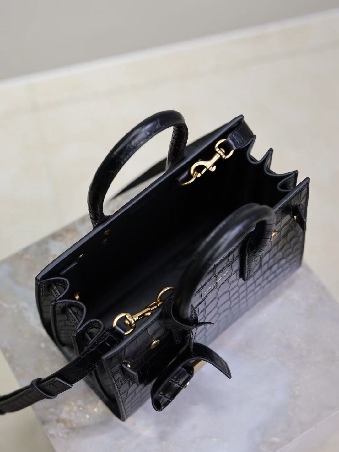 Saint Laurent 2026 Sac De Jour Nano Bag 22cm Black Embossed Leather