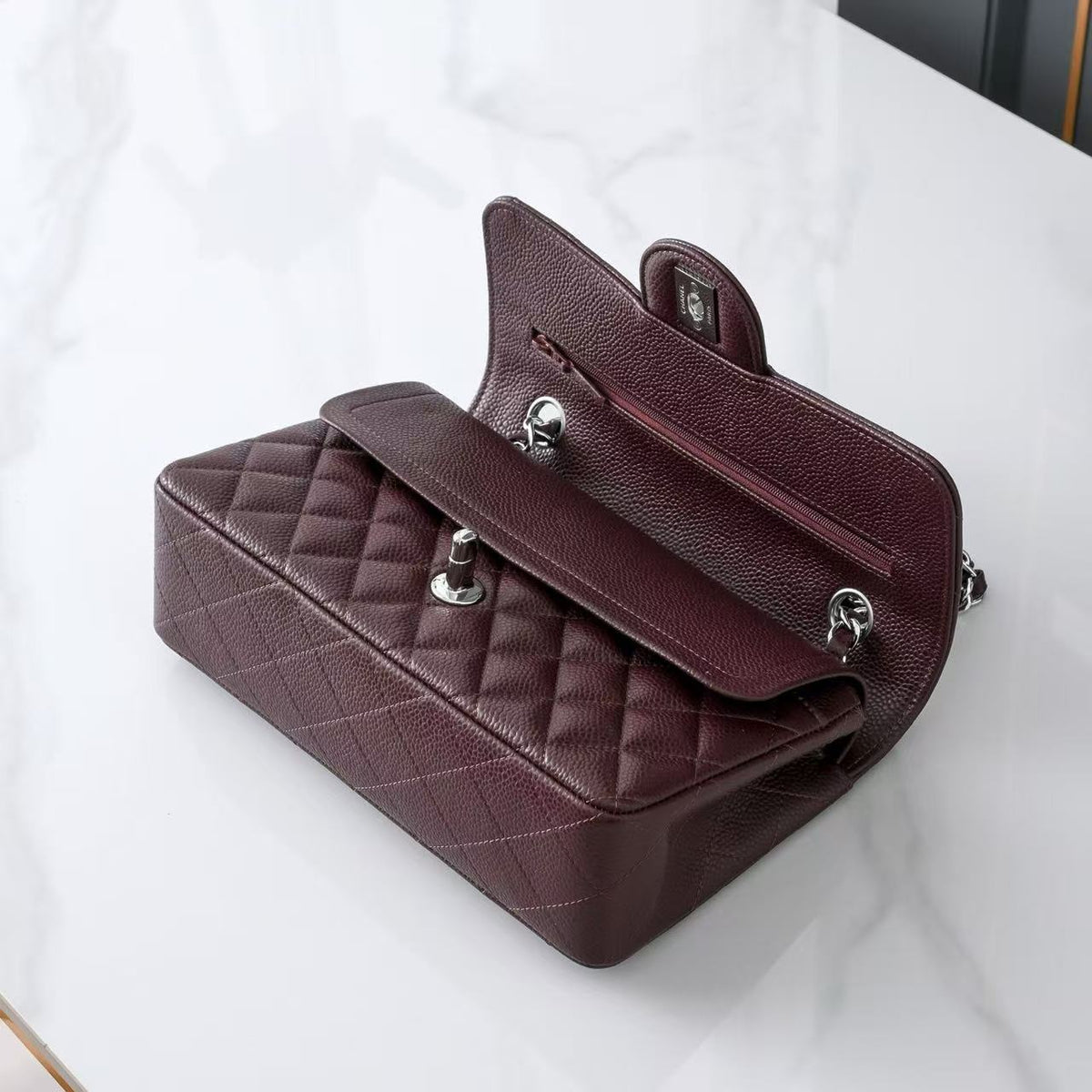 Chanel 2026 Classic Flap Bag Burgundy Textured Calfskin