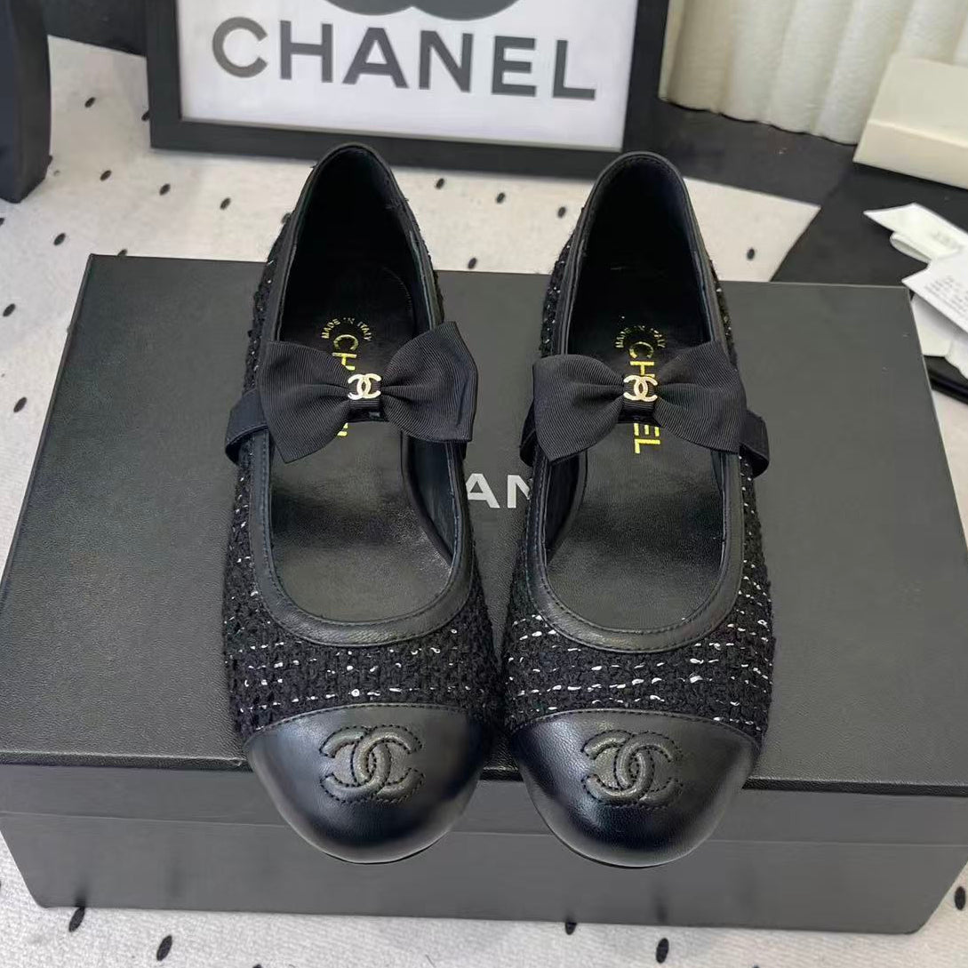 Chanel 2026 Bow Ballet Flat Black Tweed