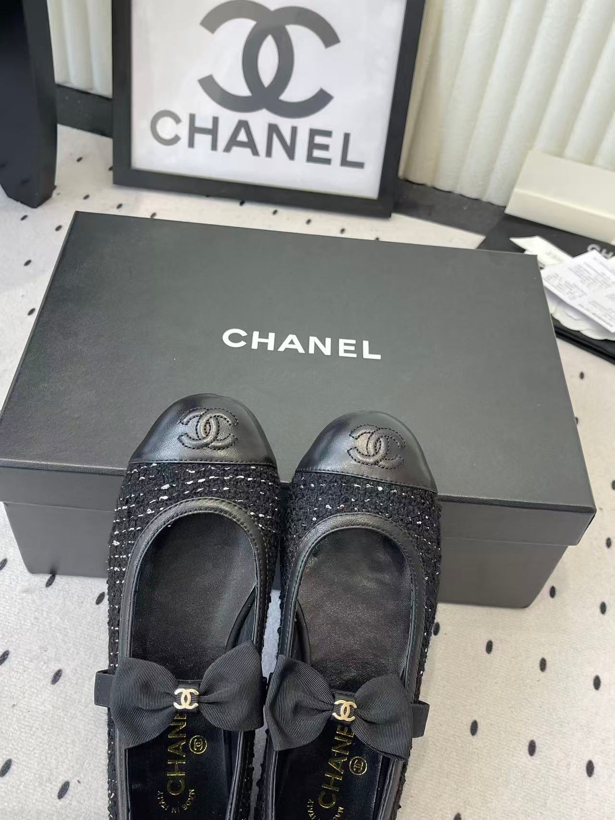 Chanel 2026 Bow Ballet Flat Black Tweed
