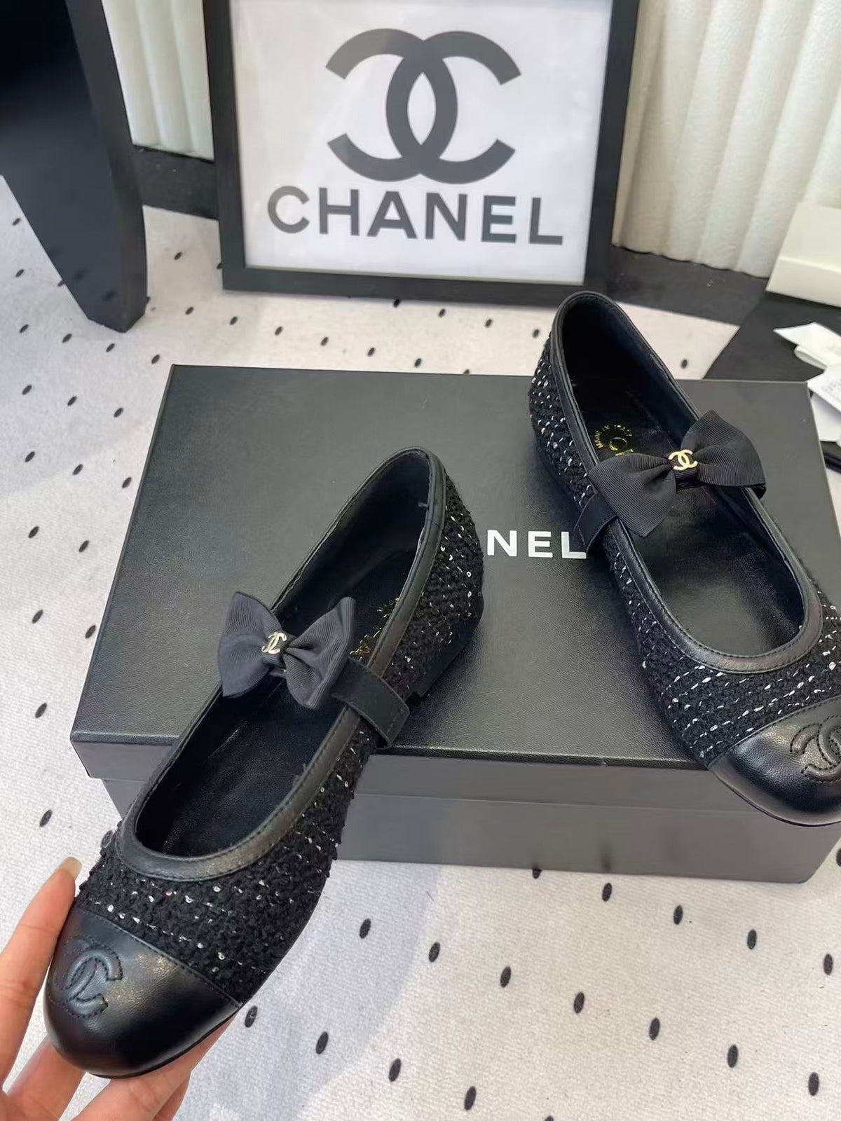 Chanel 2026 Bow Ballet Flat Black Tweed