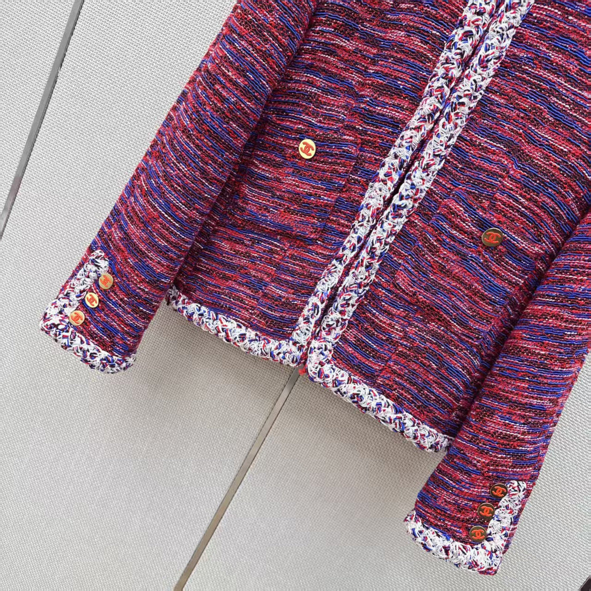 Chanel 2026 Jacket And Skirt Set Red Blue Tweed
