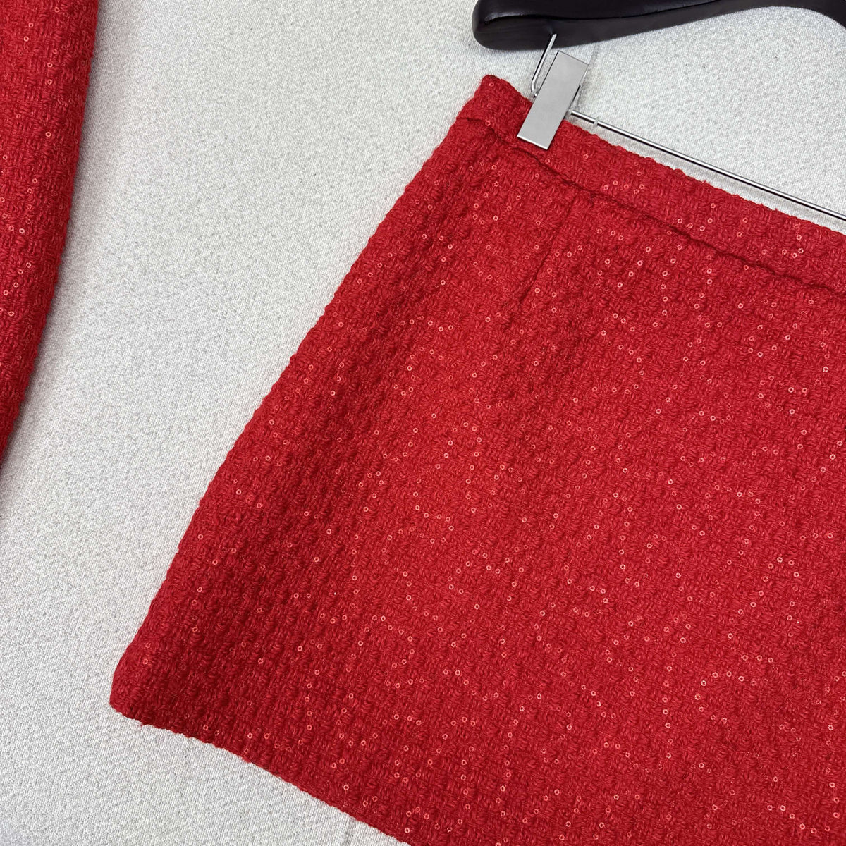 Chanel 2026 Short Jacket And Skirt Set Red Tweed