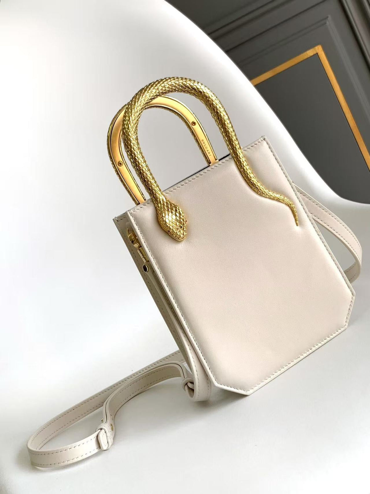 Bulgari 2026 Serpentine Tote Bag 17cm Ivory Leather