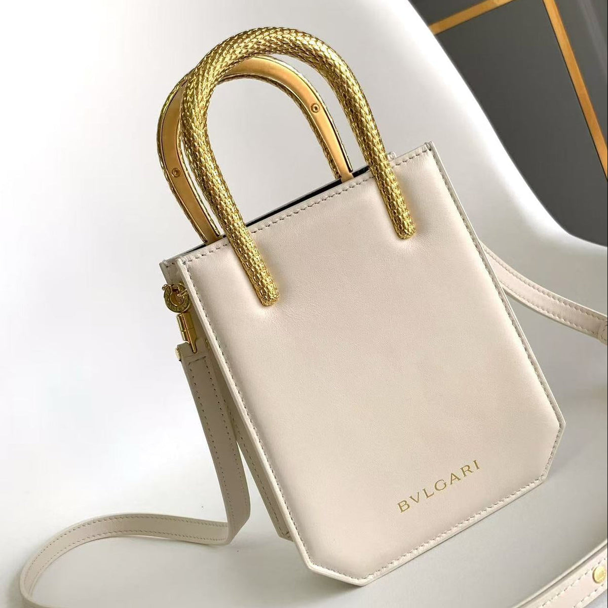 Bulgari 2026 Serpentine Tote Bag 17cm Ivory Leather