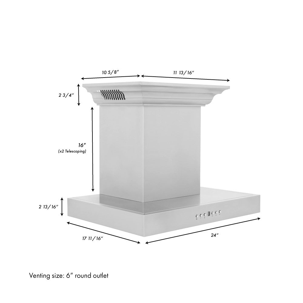 ZLINE Wall Mount Range Hood In Stainless Steel With Built-In CrownSound® Bluetooth Speakers (KECRN-BT)