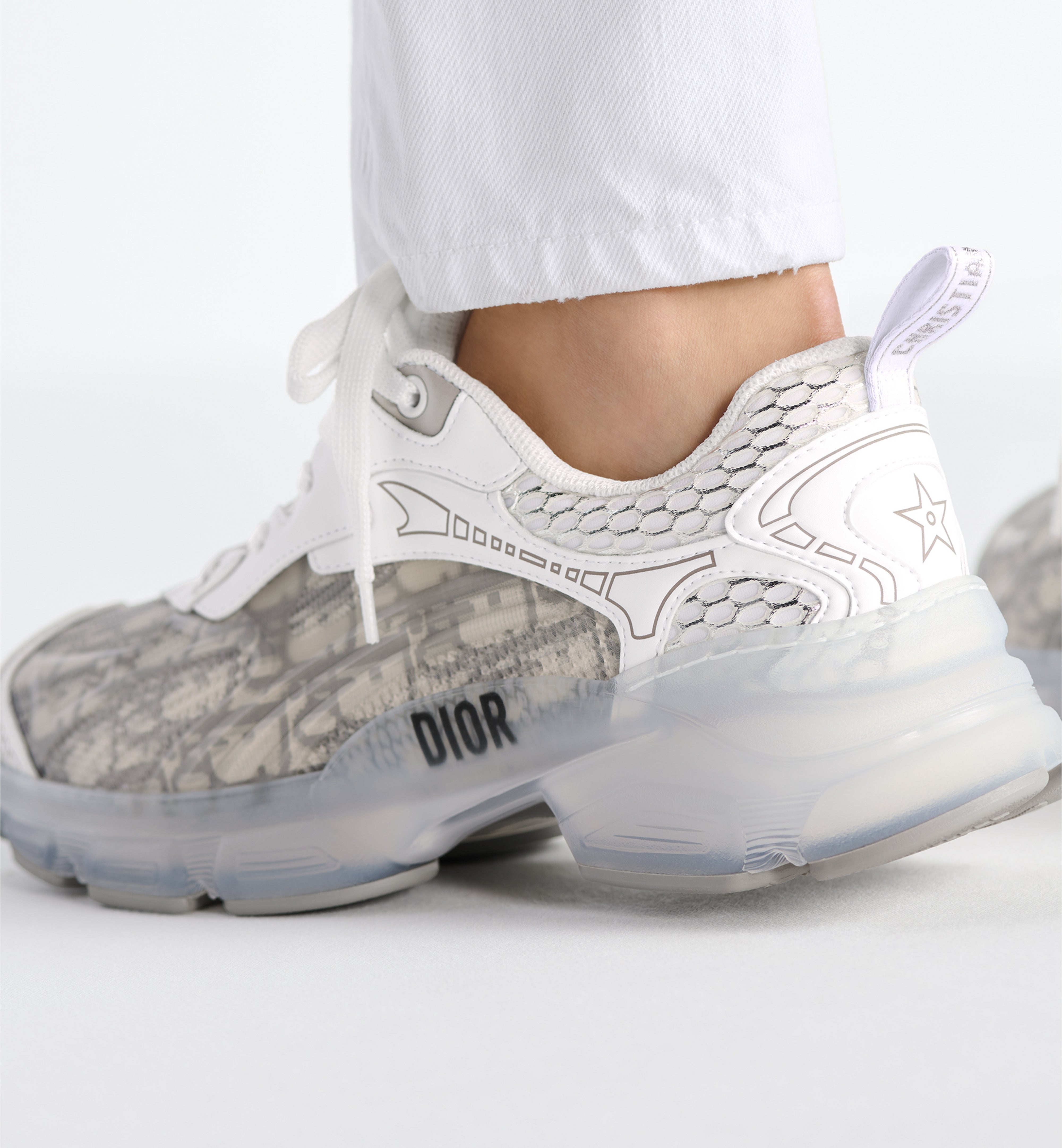 Dior 2026 Vibe Sneaker Gray Dior Oblique Technical Fabric and Transparent Rubber