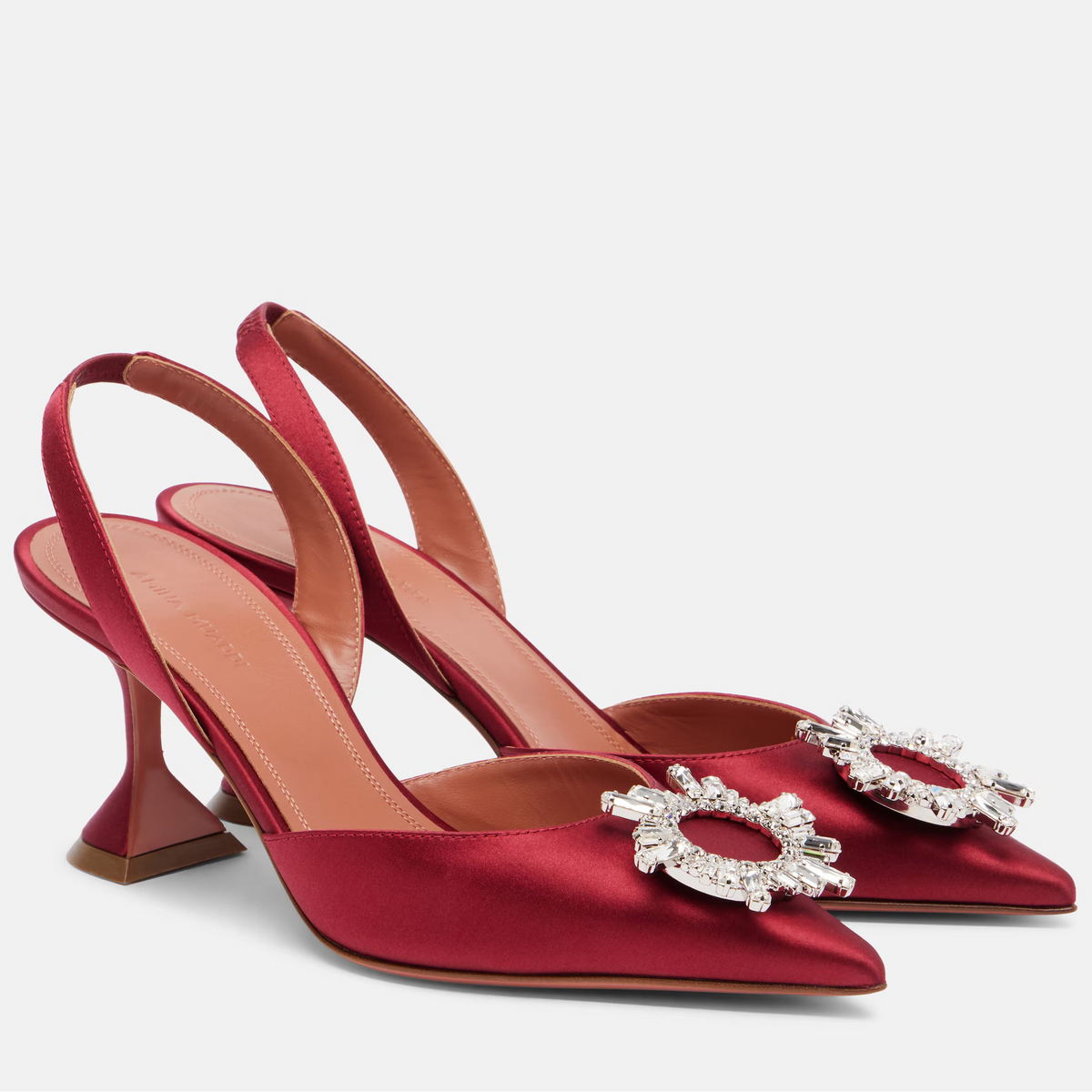 Amina Muaddi 2026 Pointed Toe Slingback 95mm Red Satin