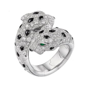 DOUBLE PANTHERE SILVER DIAMOND RING