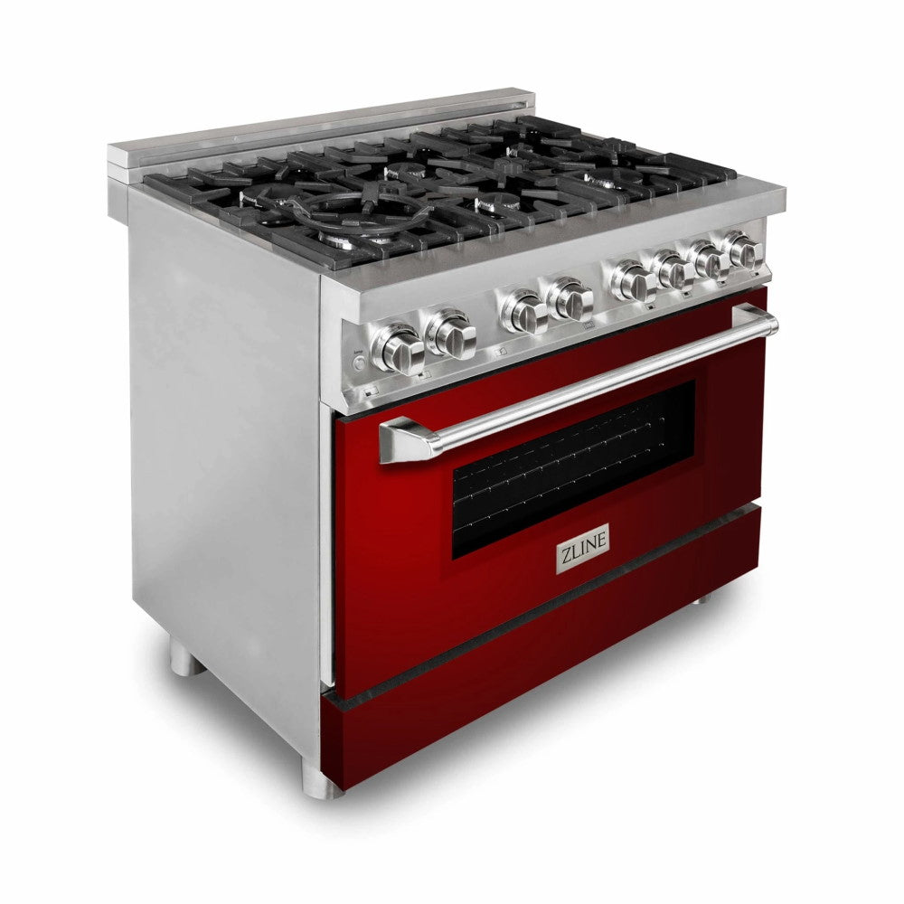 ZLINE 36" Dual Fuel Range with Gas Stove and Electric Oven in Stainless Steel with Color Door Options (RA36)