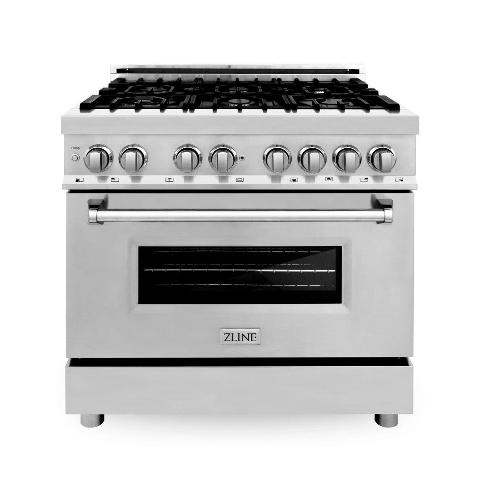 ZLINE 36" Dual Fuel Range with Gas Stove and Electric Oven in Stainless Steel with Color Door Options (RA36)