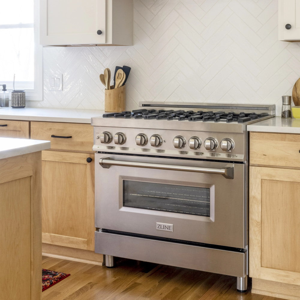 ZLINE 36" Dual Fuel Range with Gas Stove and Electric Oven in Stainless Steel with Color Door Options (RA36)