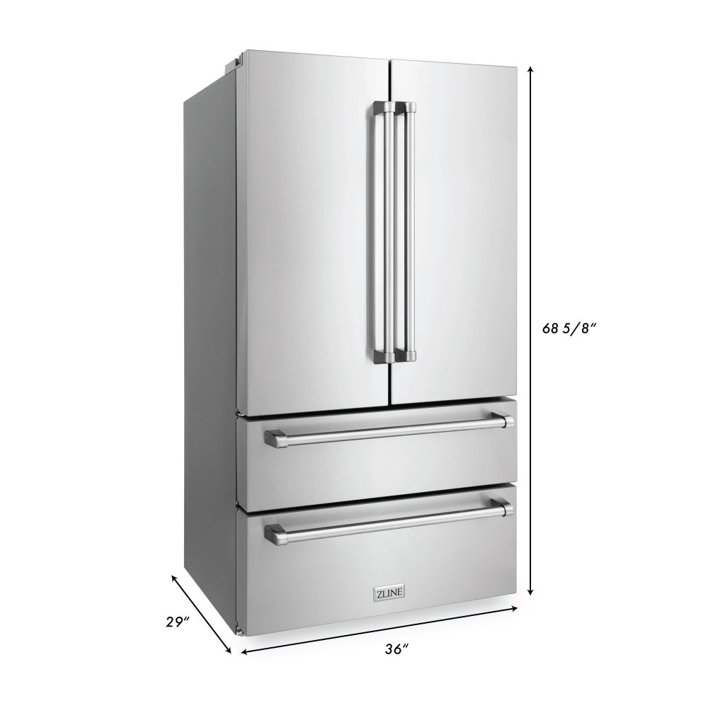 ZLINE 36" 22.5 cu. ft Freestanding French Door Refrigerator with Ice Maker in Fingerprint Resistant Stainless Steel (RFM-36)