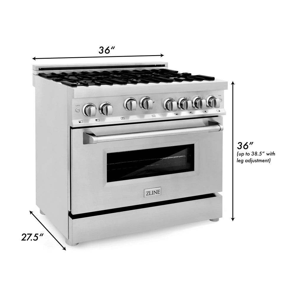 ZLINE 36" Professional 4.6 cu. ft. 6 Gas on Gas Range in Stainless Steel with Color Door Options (RG36)