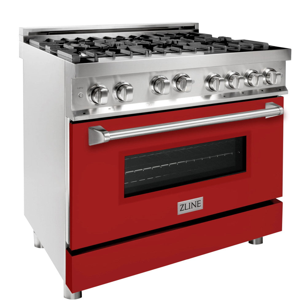 ZLINE 36" Professional 4.6 cu. ft. 6 Gas on Gas Range in Stainless Steel with Color Door Options (RG36)