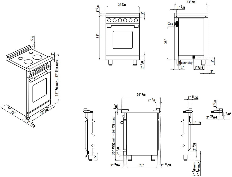 Superiore RN241GPS_S_ NEXT 24” Panorama Stainless Steel Gas Range with 4 Burners and Convection Oven