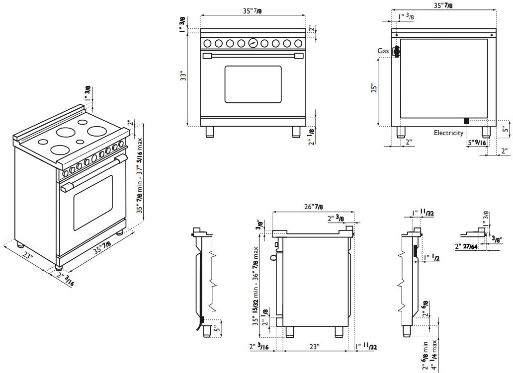 Superiore RN361GPS_S_ NEXT 36” Panorama Stainless Steel Gas Range with 6 Burners and Convection Oven