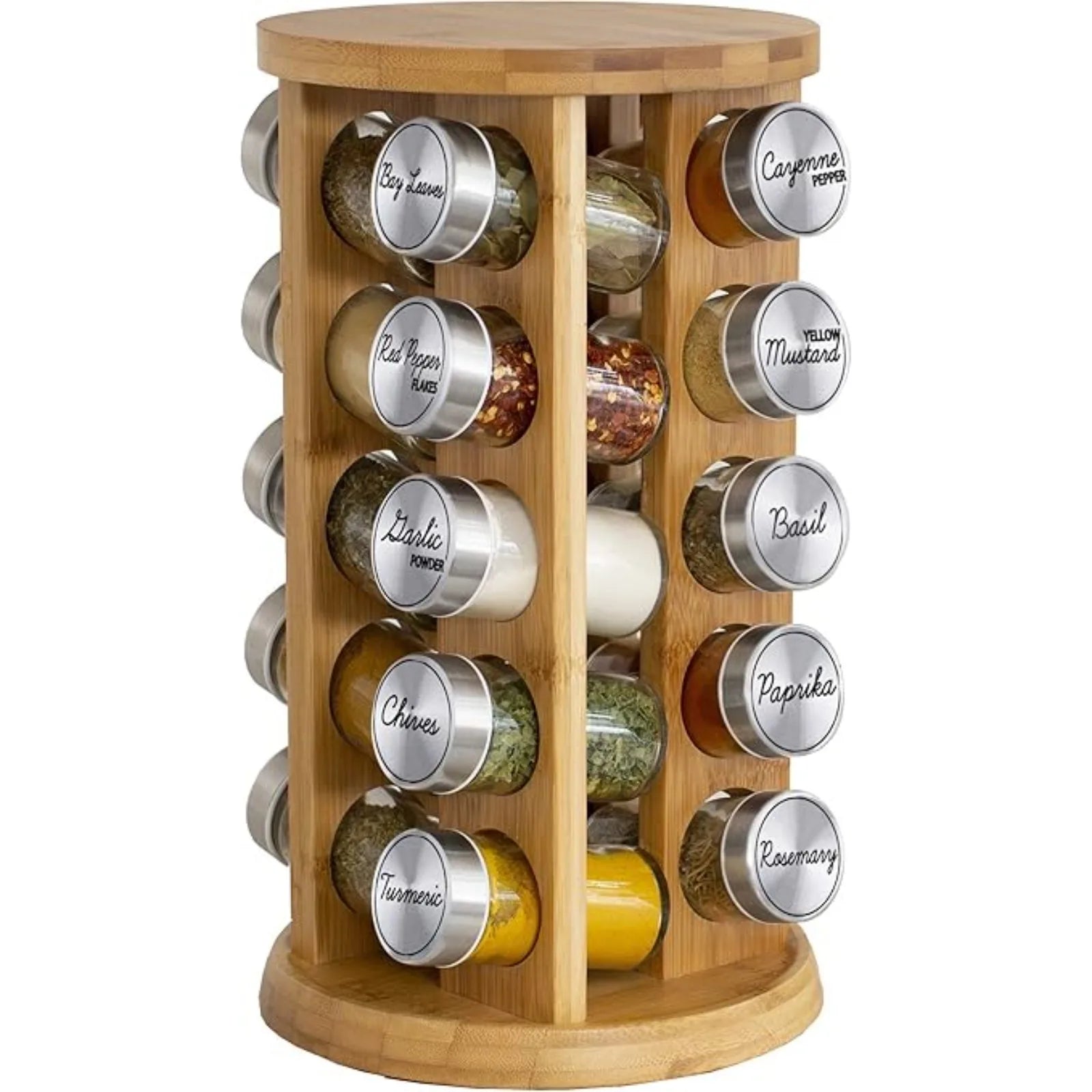 SpinOrganize™ Bamboo Spice Rack – Rotating Kitchen Organizer