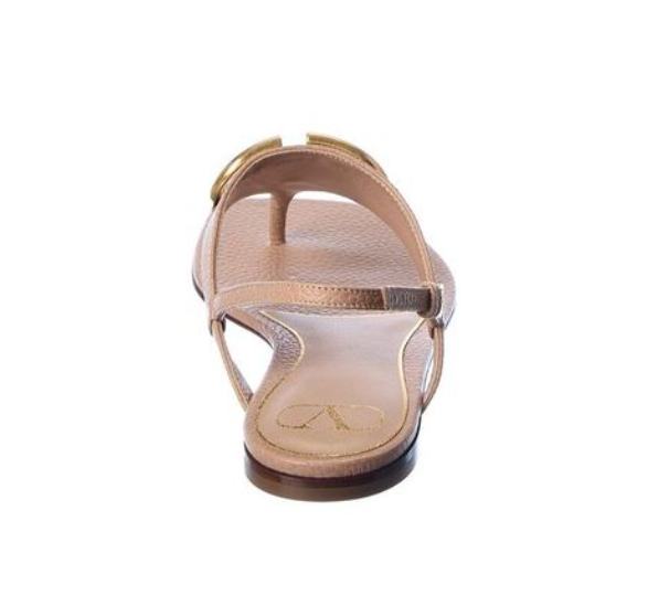 THONG SANDAL IN BEIGE CALFSKIN WITH GOLD LOGO