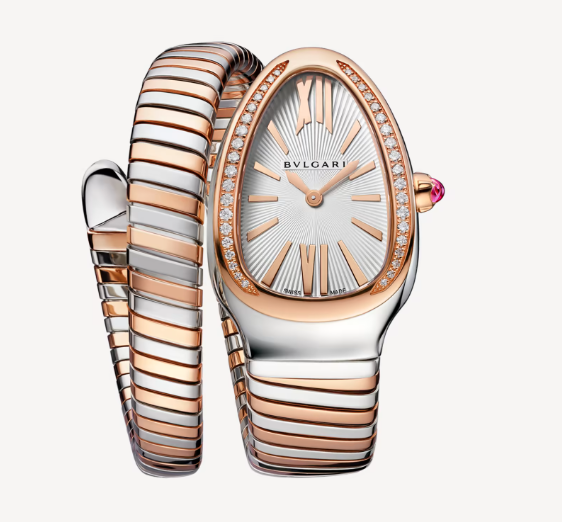 Bulgari Serpenti Tubogas Rose Gold/Steel Silver And Diamond Watch