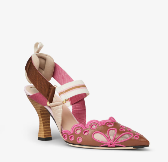 Fendi 2026 Colibri Slingback 80mm Pink mix Brown Calfskin Fabric