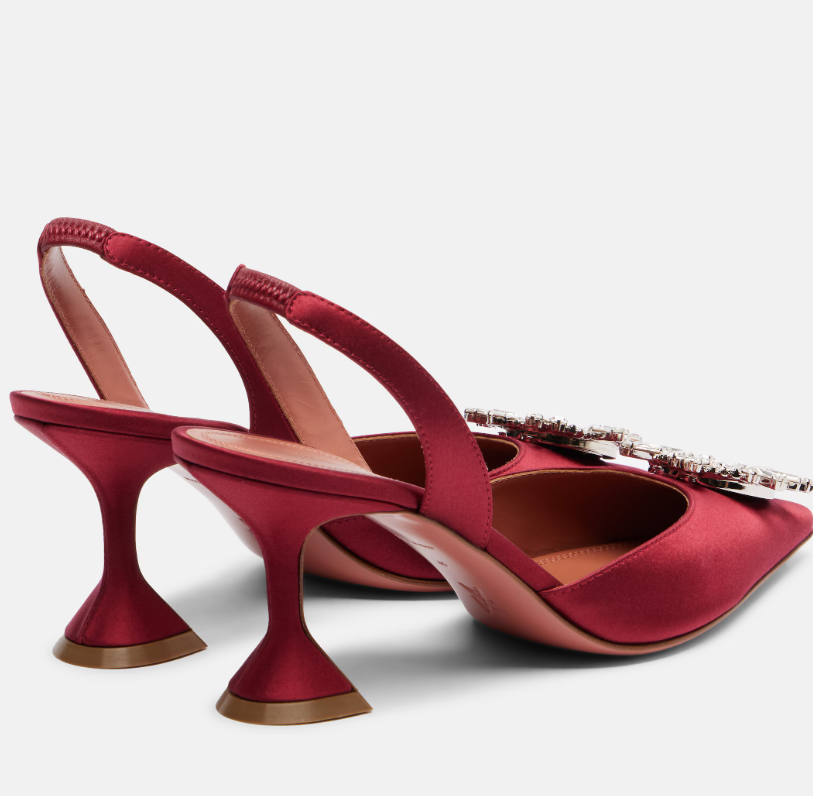 Amina Muaddi 2026 Pointed Toe Slingback 95mm Red Satin