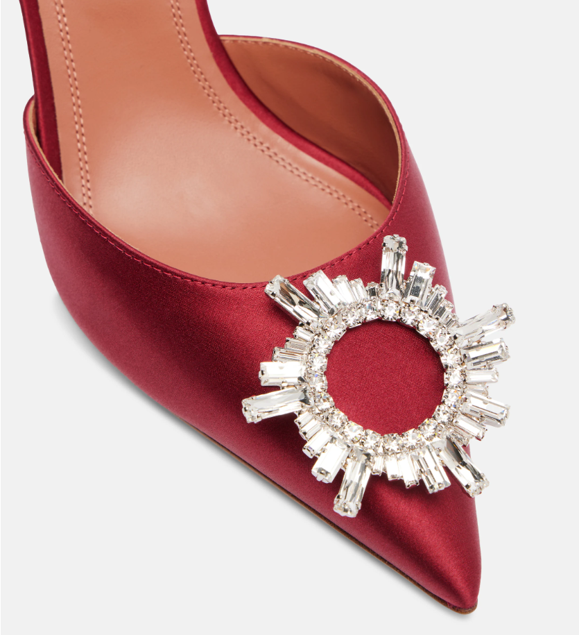 Amina Muaddi 2026 Pointed Toe Slingback 95mm Red Satin