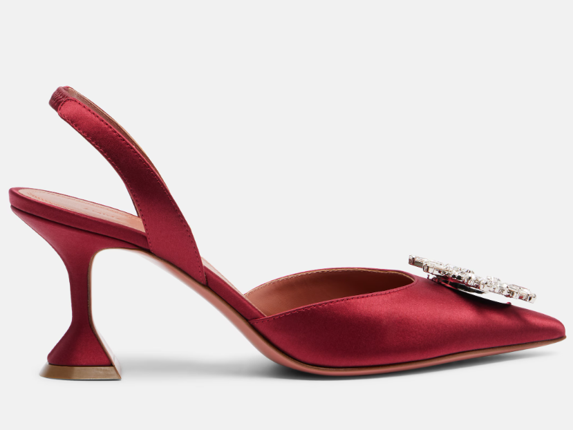 Amina Muaddi 2026 Pointed Toe Slingback 95mm Red Satin
