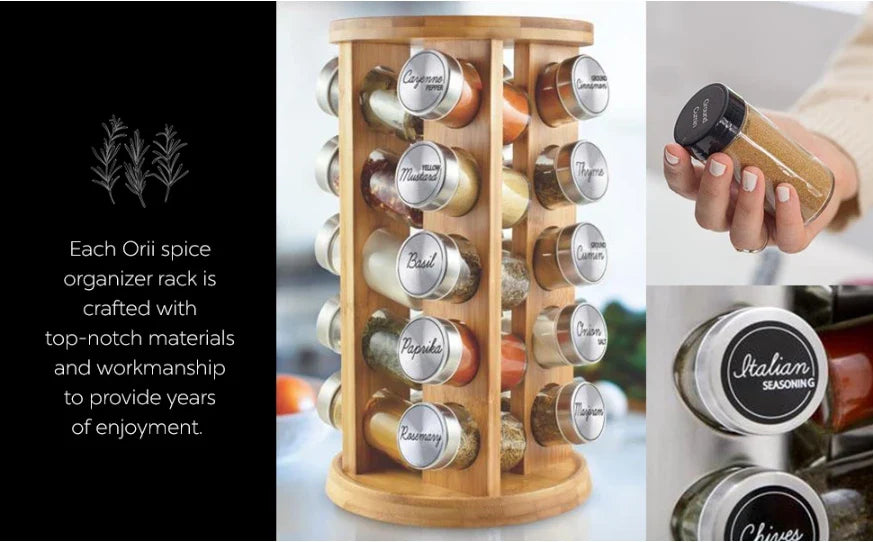 SpinOrganize™ Bamboo Spice Rack – Rotating Kitchen Organizer